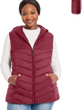Plus Size Packable Hooded Puffer Vest 1X-6X | Lightweight Quilted Jacket